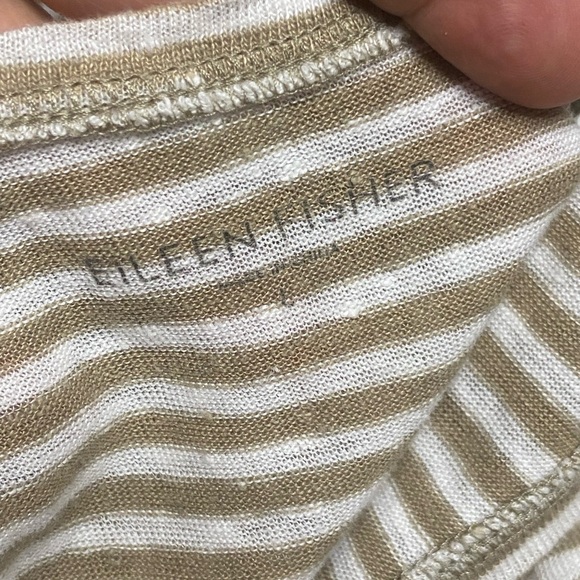 D4- EILEEN FISHER Tan-Cream Knit Stripe LINEN High-Low Tank Dress - Picture 6 of 7